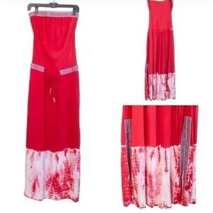 Global village embroidered sleeveless silk festival gypsy tie dye boho dress S